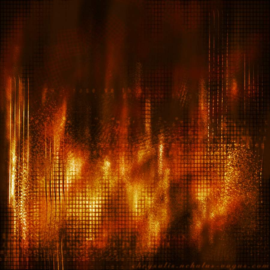 A digital abstract artwork in warm, almost burning colors. It depicts hell, with burning fire iin the bottom, and accompanied by the 'voices' of the damned. There are clawmarks on the side.